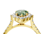 Yellow gold Fancy Green Pear  Halo Diamond Ring with Pavé Band and Prong Setting_24