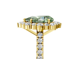 Yellow gold Fancy Green Pear  Halo Diamond Ring with Pavé Band and Prong Setting_25