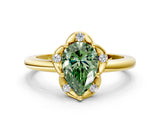 Yellow gold Fancy Green Pear  Halo Diamond Ring with Round Cluster Setting, Solitaire Band, and Four-Prong Setting_49
