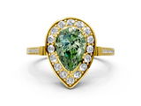 Yellow gold Fancy Green Pear  Halo Diamond Ring with Split Shank and Four-Prong Setting_45