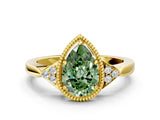 Yellow gold Fancy Green Pear  Halo Diamond Ring with Tapered Band and Four-Prong Setting_7