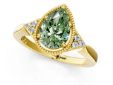 Yellow gold Fancy Green Pear  Halo Diamond Ring with Tapered Band and Four-Prong Setting_8