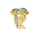 Yellow gold Fancy Green Pear  Halo Diamond Ring with Vintage Split Shank and Four-Prong Setting_25