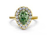 Yellow gold Fancy Green Pear  Halo Diamond Solitaire with Pavé Band and Four-Prong Setting_72