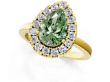 Yellow gold Fancy Green Pear  Halo Diamond Solitaire with Pavé Band and Four-Prong Setting_73