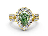 Yellow gold Fancy Green Pear  Halo Diamond Split Shank Engagement Ring with Prong Setting_57
