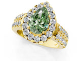 Yellow gold Fancy Green Pear  Halo Diamond Split Shank Engagement Ring with Prong Setting_58