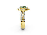 Yellow gold Fancy Green Pear  Halo Diamond Split Shank Engagement Ring with Prong Setting_59