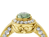 Yellow gold Fancy Green Pear  Halo Diamond Split Shank Ring with Milgrain Detail_52