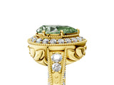 Yellow gold Fancy Green Pear  Halo Diamond Split Shank Ring with Milgrain Detail_53