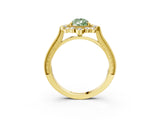 Yellow gold Fancy Green Pear  Halo Milgrain Pave Diamond Ring with Four-Prong Setting 4