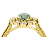 Yellow gold Fancy Green Pear  Halo Milgrain Pave Diamond Ring with Four-Prong Setting 5
