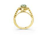Yellow gold Fancy Green Pear  Halo Milgrain Solitaire with Bezel Set Side Stones and Pave Band_35
