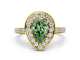 Yellow gold Fancy Green Pear  Halo Pavé Diamond Engagement Ring with Bezel Setting_37