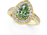 Yellow gold Fancy Green Pear  Halo Pavé Diamond Engagement Ring with Bezel Setting_38