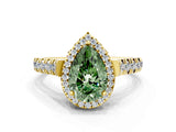 Yellow gold Fancy Green Pear  Halo Pavé Diamond Engagement Ring with Four-Prong Setting_129