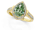 Yellow gold Fancy Green Pear  Halo Pavé Diamond Engagement Ring with Four-Prong Setting_130
