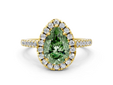 Yellow gold Fancy Green Pear  Halo Pavé Diamond Engagement Ring with Four-Prong Setting_3