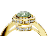 Yellow gold Fancy Green Pear  Halo Pave Band Solitaire Ring with Prong Setting_70