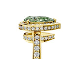 Yellow gold Fancy Green Pear  Halo Pave Band Solitaire Ring with Prong Setting_71