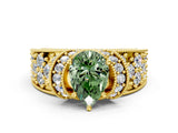 Yellow gold Fancy Green Pear  Halo Pave Diamond Engagement Ring with Milgrain Detailing_49