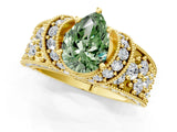 Yellow gold Fancy Green Pear  Halo Pave Diamond Engagement Ring with Milgrain Detailing_50