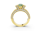Yellow gold Fancy Green Pear  Halo Pave Diamond Engagement Ring with Milgrain Detailing_52