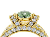 Yellow gold Fancy Green Pear  Halo Pave Diamond Engagement Ring with Milgrain Detailing_53