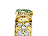 Yellow gold Fancy Green Pear  Halo Pave Diamond Engagement Ring with Milgrain Detailing_54