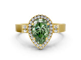 Yellow gold Fancy Green Pear  Halo Pave Split Shank Prong Setting Ring_27