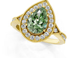 Yellow gold Fancy Green Pear  Halo Round Diamond Milgrain Pave Engagement Ring_4