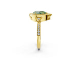 Yellow gold Fancy Green Pear  Halo Round Diamond Milgrain Pave Engagement Ring_5