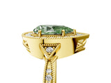 Yellow gold Fancy Green Pear  Halo Round Diamond Milgrain Pave Engagement Ring_8