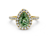 Yellow gold Fancy Green Pear  Halo Round Diamond Pavé Band Four-Prong Ring_3