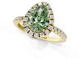 Yellow gold Fancy Green Pear  Halo Round Diamond Pavé Band Four-Prong Ring_4