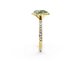 Yellow gold Fancy Green Pear  Halo Round Diamond Pavé Band Four-Prong Ring_5