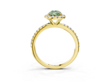 Yellow gold Fancy Green Pear  Halo Round Diamond Pavé Band Four-Prong Ring_6