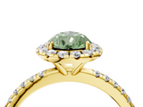 Yellow gold Fancy Green Pear  Halo Round Diamond Pavé Band Four-Prong Ring_7