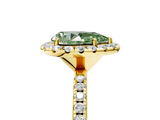Yellow gold Fancy Green Pear  Halo Round Diamond Pavé Band Four-Prong Ring_8
