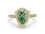 Yellow gold Fancy Green Pear  Halo Round Diamond Pave Band with Four-Prong Setting_38