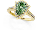 Yellow gold Fancy Green Pear  Halo Round Diamond Pave Band with Four-Prong Setting_39