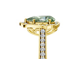 Yellow gold Fancy Green Pear  Halo Round Diamond Pave Band with Four-Prong Setting_43