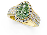 Yellow gold Fancy Green Pear  Halo Round Diamond Pave Band with Prong Setting 1