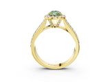 Yellow gold Fancy Green Pear  Halo Round Diamond Pave Band with Prong Setting 3