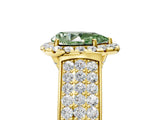 Yellow gold Fancy Green Pear  Halo Round Diamond Pave Band with Prong Setting 5