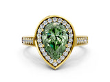 Yellow gold Fancy Green Pear  Halo Solitaire Diamond Ring with Pave Band and Bezel Setting_48