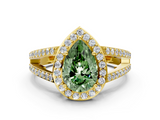 Yellow gold Fancy Green Pear  Halo Split Shank Diamond Ring with Four-Prong Setting_49
