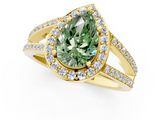 Yellow gold Fancy Green Pear  Halo Split Shank Diamond Ring with Four-Prong Setting_50