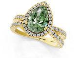 Yellow gold Fancy Green Pear  Halo Split Shank Diamond Ring with Pavé Setting_39