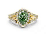 Yellow gold Fancy Green Pear  Halo Split Shank Diamond Ring with Prong Setting_19
